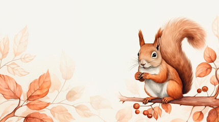 cartoon scene with happy squirrel on tree branch - illustration for children
