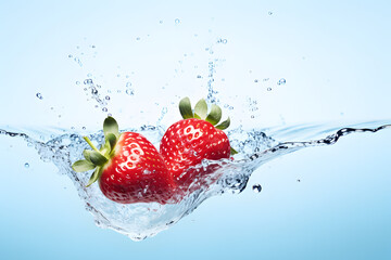 Strawberry fruit falling into water