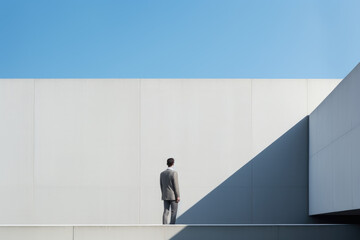 Fototapeta premium Minimalistic portrait of an architect with his building