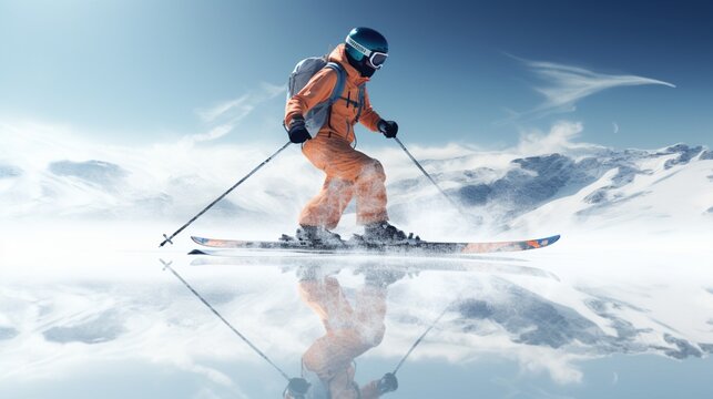 skier on the beach photography, Generative AI