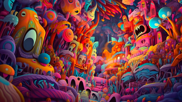 abstract colorful fluorescent neon psychedelic DMT trip background, neural network generated art