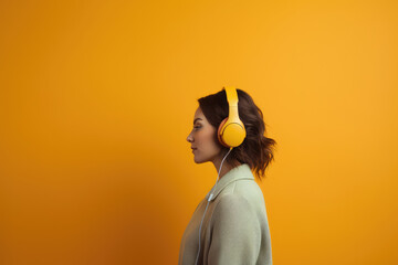 Portrait of a woman listening to music