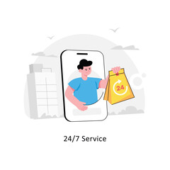 24/7 Service abstract concept vector in a flat style stock illustration