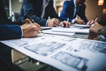 Business people at a meeting in the office. A group of colleagues are discussing the company's development strategy.