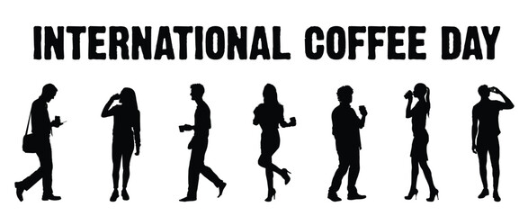 International Coffee Day: People drinking coffee silhouette