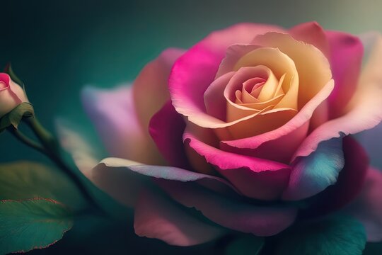 Illustration of a colorful stylized rose flower. ai generative