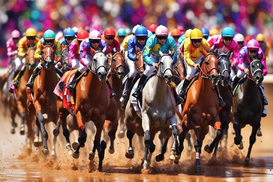 A Horse Racing abstract colorful background. ai generative