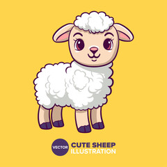 Flat Cartoon Style Cute Sheep Icon: Perfect Illustration Vector for Poster, Card, Decoration, Print