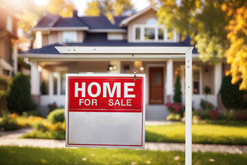 Home For Sale Real Estate Sign In Front of House. ai generative