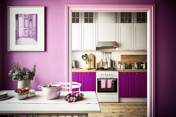 Pink Purple and White Kitchen