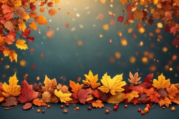 Horizontal autumn banner with 3D realistic color. ai generative