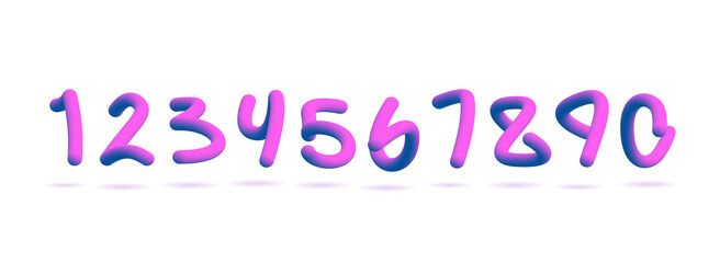 Cartoony Rubber Play Doh Numbers Transparent PNG Characters Set