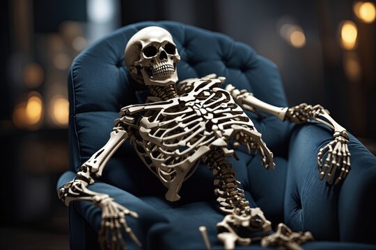 human skeleton on a armchair. ai generative