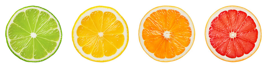Citrus slices isolated on a transparent background. Generative AI