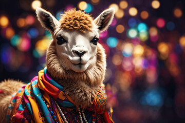 Studio photo portrait of a happy lama holding. ai generative