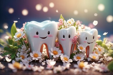 healthy tooth with flowers Tooth care concept. ai generative - Powered by Adobe