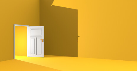 3d yellow clear room with door