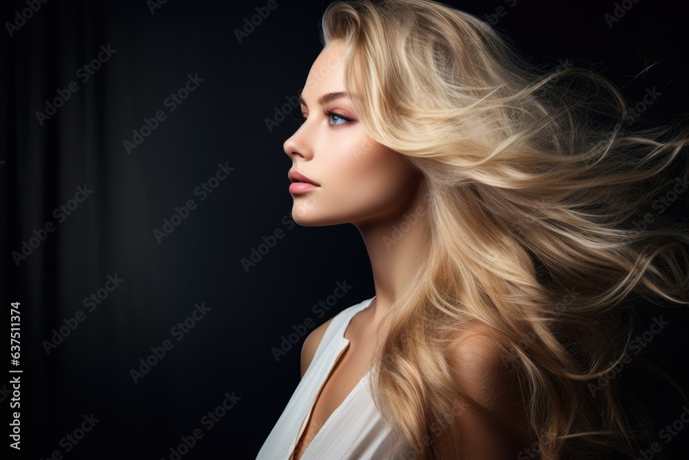 Wall mural beautiful young woman with amazing blonde hair - beauty/haircare advertisement template (generative  - Wall murals