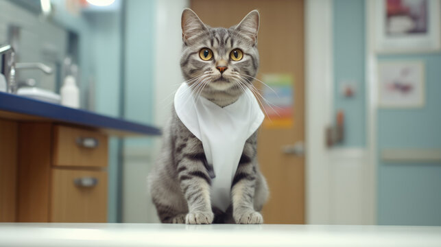 Pet health checkup. Cat in vet, symbolizing veterinary routine check up