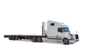 White long-distance bonnet truck with a semitrailer isolated