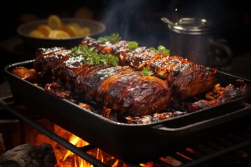 barbecued pork ribs in a restaurant in america