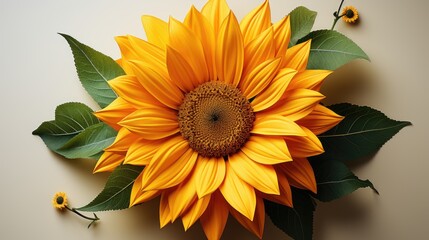 One bright sunflower flower on a white background.