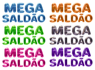 Set of mega saldao Brazilian text mean mega sale in Portuguese isolated on transparent background in 3d rendering for sale concept.