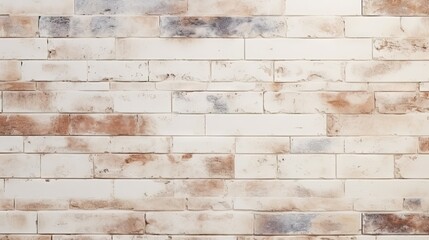 Cream and white textured brick wall background. Vintage brickwork flooring for interior design with a clean, uneven beige brick pattern.