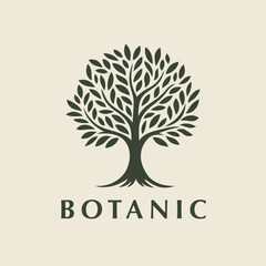 Obraz premium Botanic tree logo mark design. Organic nature icon. Natural plant emblem. Tree of life symbol. Vector illustration.