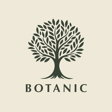 Botanic tree logo mark design. Organic nature icon. Natural plant emblem. Tree of life symbol. Vector illustration.