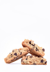 Delicious, gluten-free split cookies with chocolate chips. Vertical.