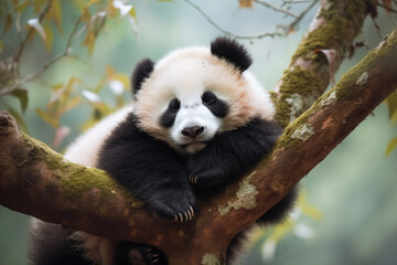 Obraz premium a panda bear is sitting in a tree