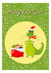 Naklejka premium New Year card with dinosaur