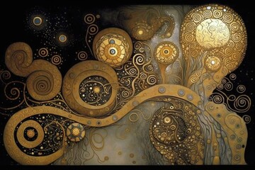 Naklejka premium Abstract fractal gold background with swirling round shapes