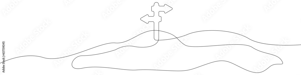 Poster signpost drawn in a continuous line vector icon. directional arrows are drawn in one line. road sign