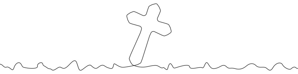 Cross icon line continuous drawing vector. One line Christian cross icon vector background. Orthodox cross icon. Continuous outline of a Catholic cross icon.