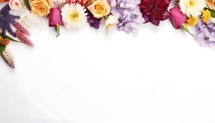 Flowers on white board with copy space background