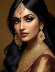 beautiful woman in traditiona jewellery, indian woman close up, generative ai.