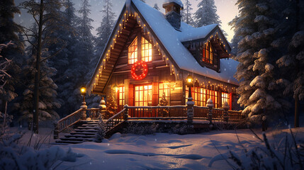A mountain cabin at Christmas