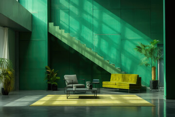 Interior with grey and vibrant green colors
