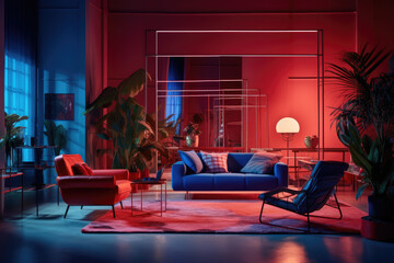Interior with red and blue colors