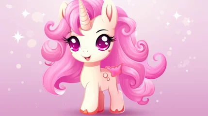 Tuinposter A cute little pony with a pink mane © Maria Starus