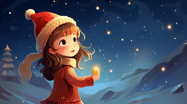 A Christmas wish, a cartoon little girl