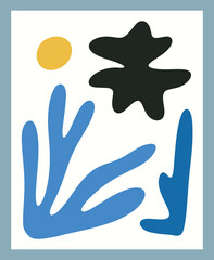 Abstract Matisse inspired Organic Shapes Minimalist Mid Century Boho Wall Art Vector Illustration 