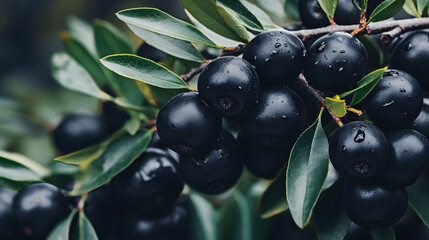 Des grosses olives noir biologique sur une branche d'un olivier dans un jardin.