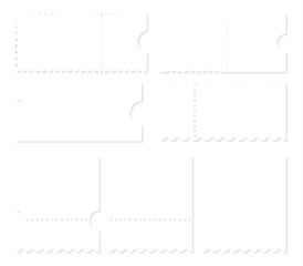 Blank ticket set. Empty ticket template. Coupons, lotterys, tickets movie, concert, boarding on transport. Vector illustration.