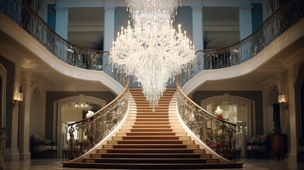 Opulent crystal chandelier in lavish estate.