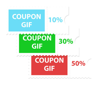 A set of discount gift coupons. Vouchers are limited to discounts. 10%, 30% and 50% off and discounts for marketing. Vector illustration