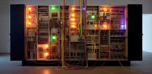 sztuka komputerowa rozdzielnicy elektrycznej, kultura retro electro