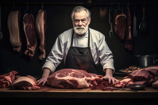 Portrait of a butcher in his shop
